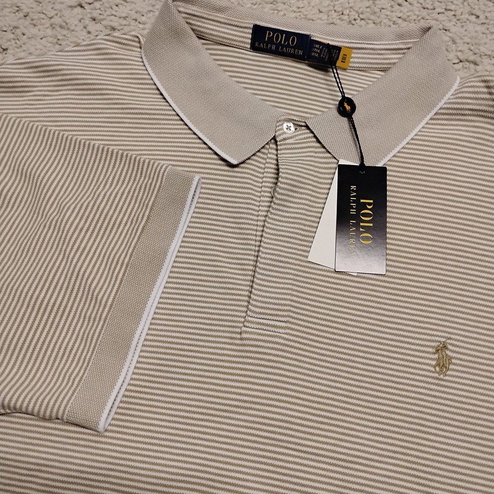 Polo Ralph Lauren Shirt Mens 3XLT Brown Striped Big & Tall Short Sleeve Pony